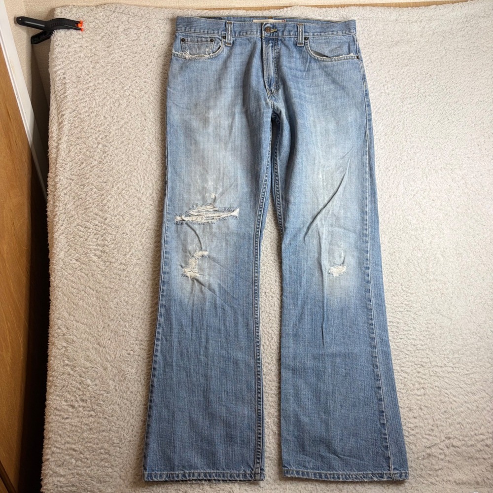 Levis 527 Y2K Low Boot Cut Jeans Mens 36x34 FADED Distressed Ripped Denim